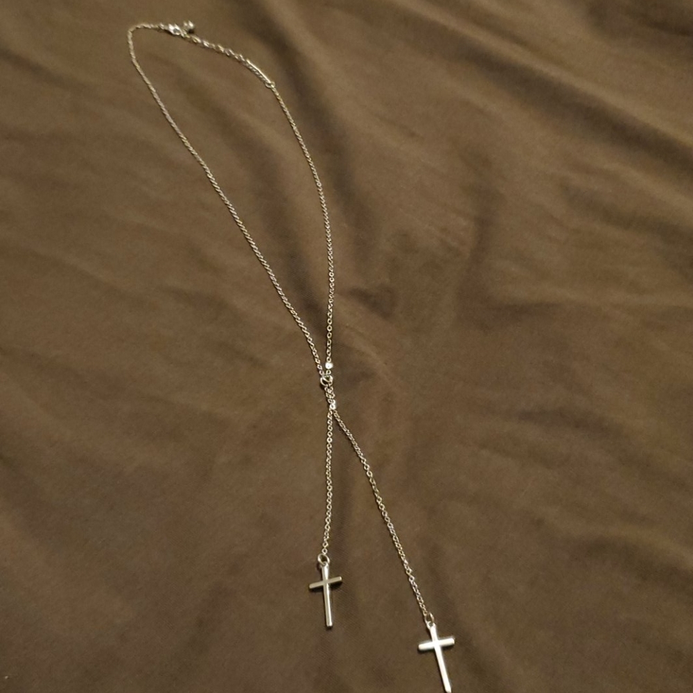 Silver hanging cross necklace